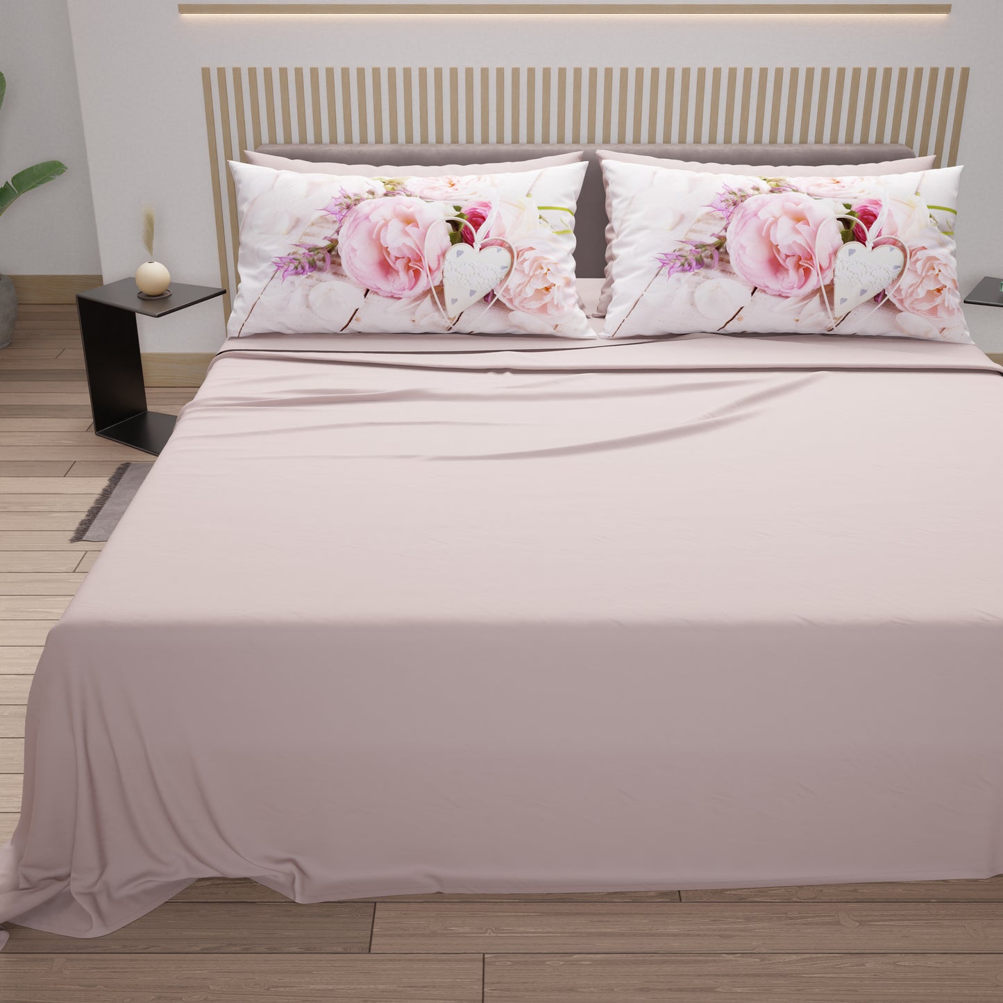 Cotton Sheets, Bed Set with Country Chic Digital Print Pillowcases