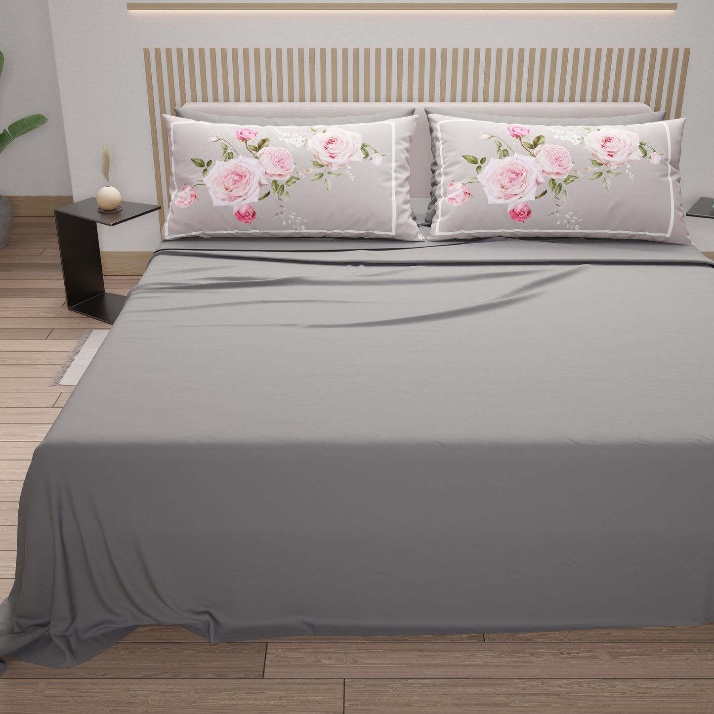 Cotton sheets, bed set with pillowcases in digital floral print 20-07