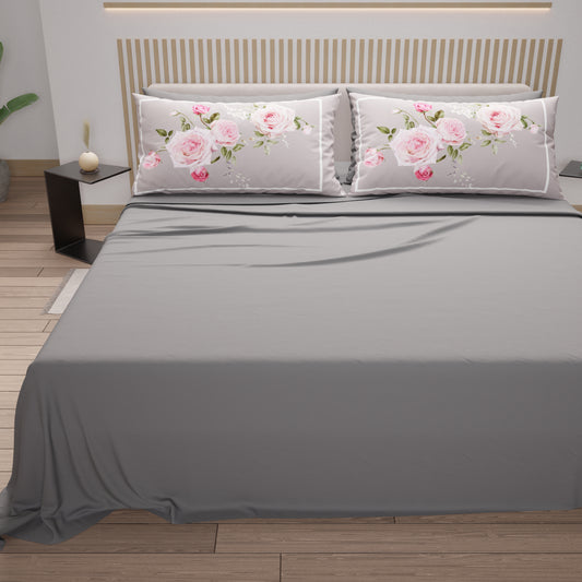 Draps en Coton, Parure de Lit avec Taies d'Oreiller en Impression Numérique Floral 20-07