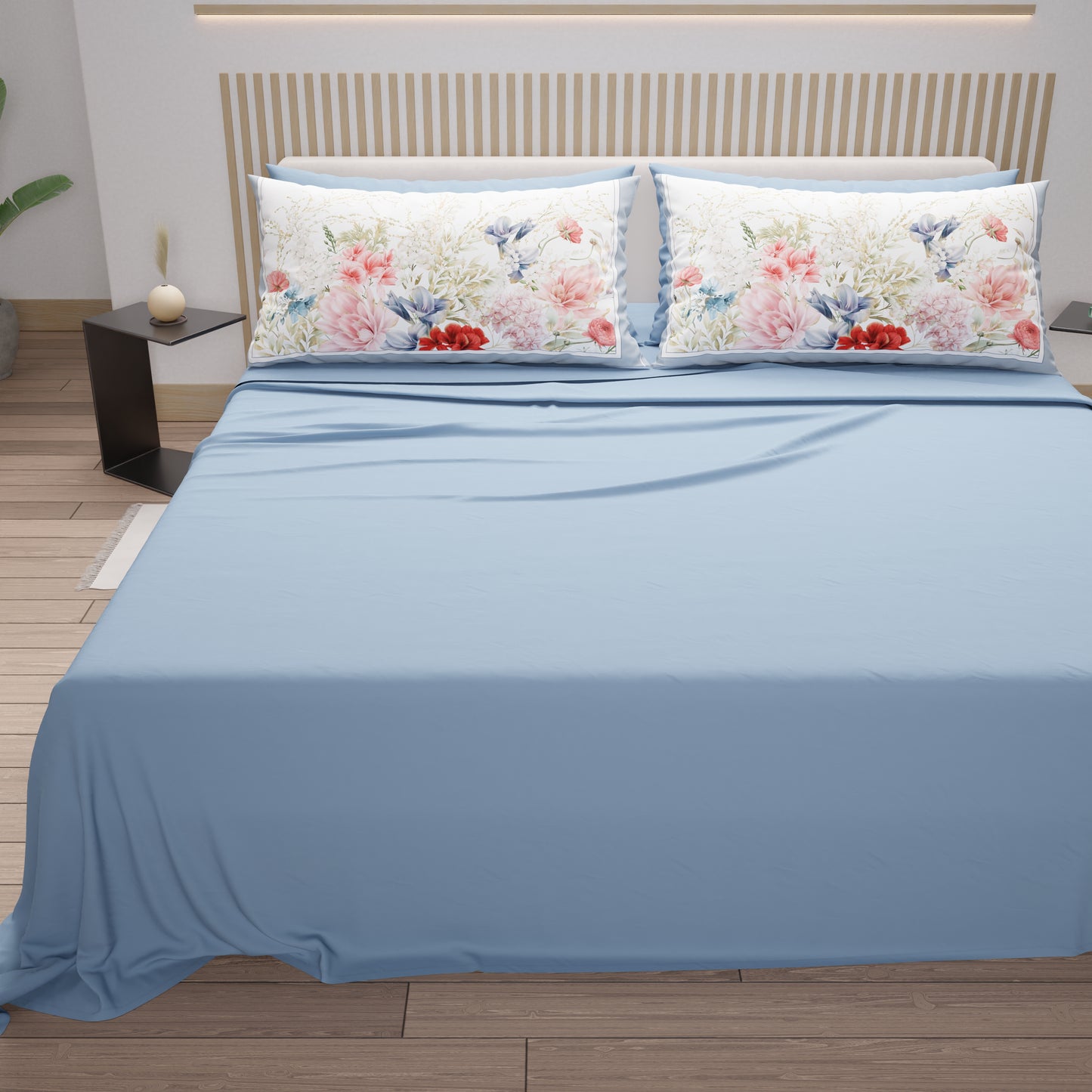 Lenzuola in Cotone, Completo Letto con Federe in Stampa Digitale Floreale 14