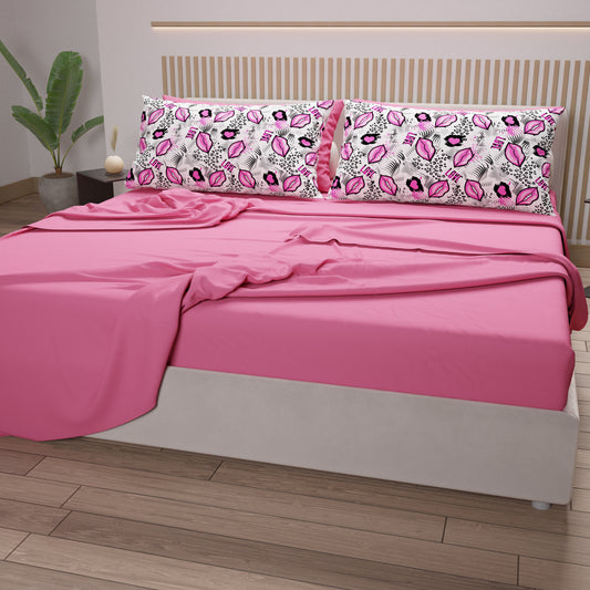 Lenzuola in Cotone, Completo Letto con Federe in Stampa Digitale Lipstick Bianco