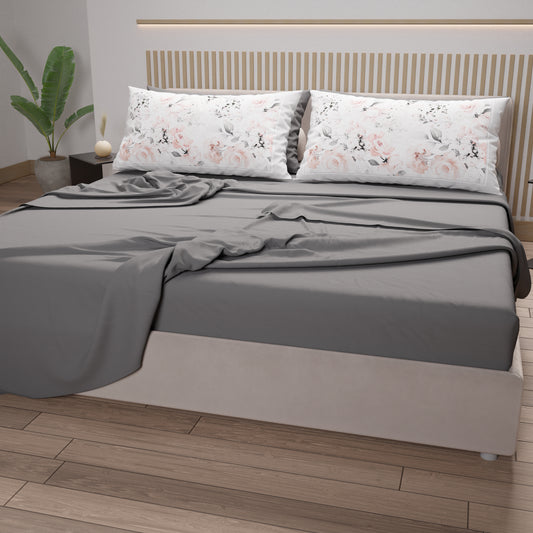 Draps en Coton, Parure de Lit avec Taies d'Oreiller en Impression Numérique Floral 17-00
