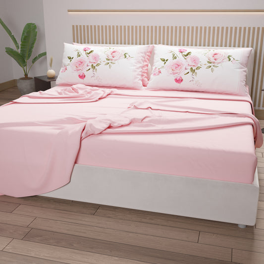 Lenzuola in Cotone, Completo Letto con Federe in Stampa Digitale Floreale 20-00