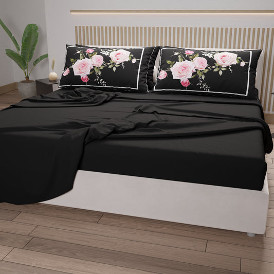 Draps en Coton, Parure de Lit avec Taies d'Oreiller en Impression Numérique Floral 20-01