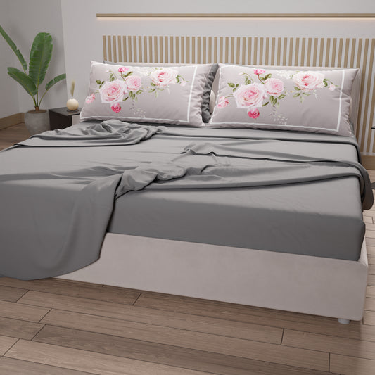 Draps en Coton, Parure de Lit avec Taies d'Oreiller en Impression Numérique Floral 20-07