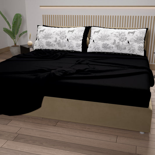 Lenzuola in Cotone, Completo Letto con Federe in Stampa Digitale Animalier Nero