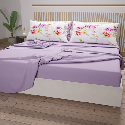 Lenzuola in Cotone, Completo Letto con Federe in Stampa Digitale Spring Bianco