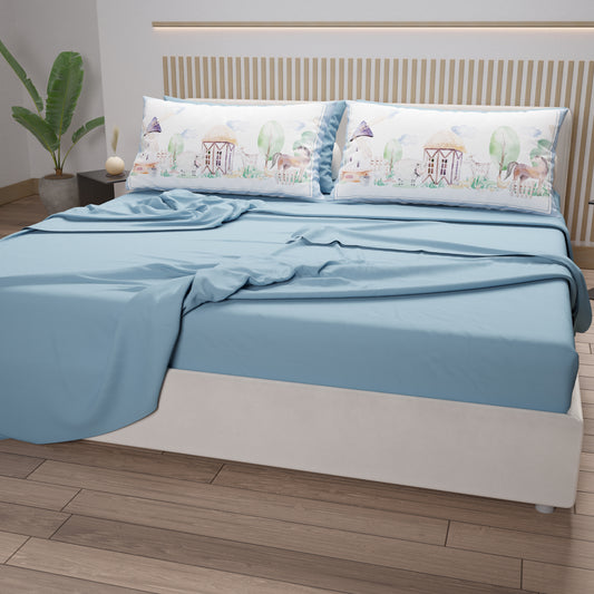 Draps en Coton, Parure de Lit avec Taies d'Oreiller en Impression Digitale Ferme