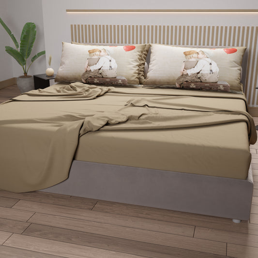 Lenzuola in Cotone, Completo Letto con Federe in Stampa Digitale Bacio