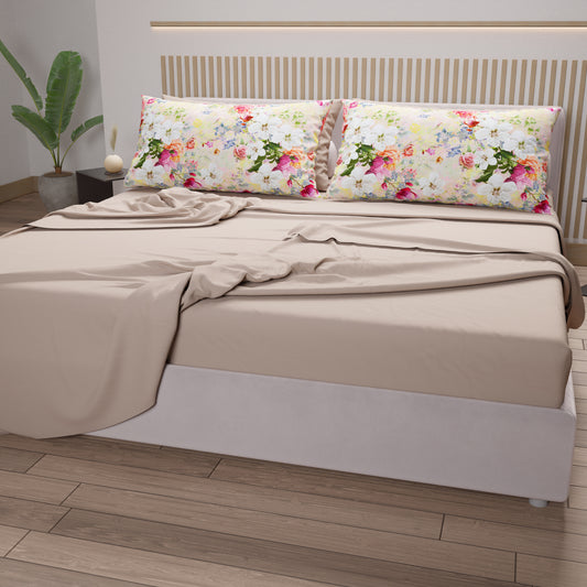 Draps en Coton, Parure de Lit avec Taies d'Oreiller en Impression Numérique Spring Colorful
