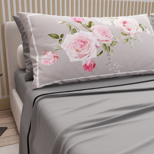 Draps en Coton, Parure de Lit avec Taies d'Oreiller en Impression Numérique Floral 20-07