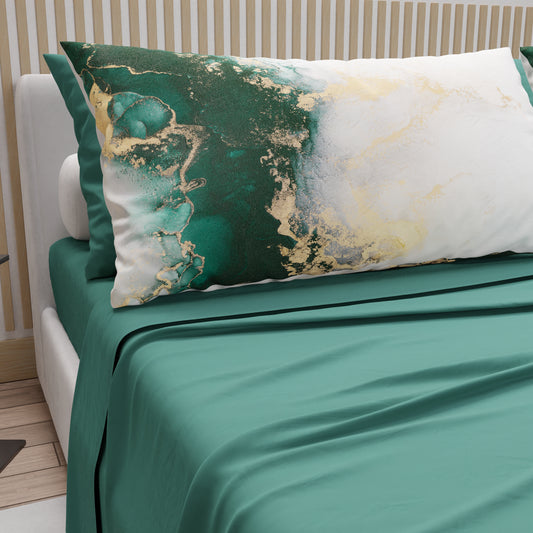 Lenzuola in Cotone, Completo Letto con Federe in Stampa Digitale Marble 09 Smeraldo