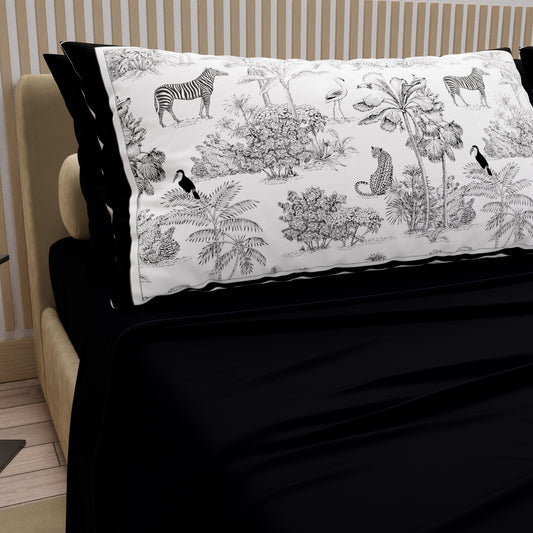 Lenzuola in Cotone, Completo Letto con Federe in Stampa Digitale Animalier Nero