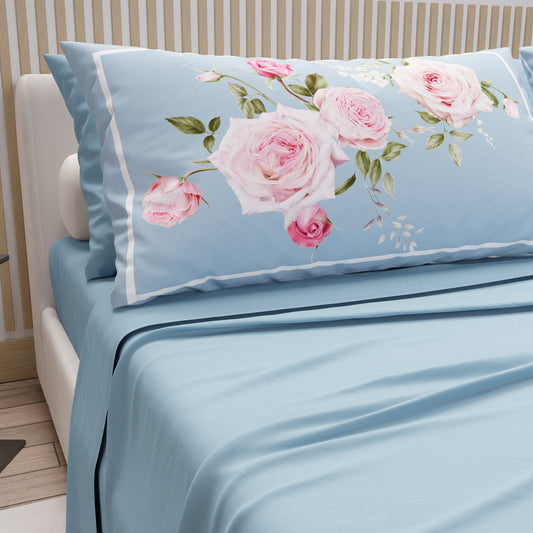 Cotton Sheets, Bed Set with Floral Digital Print Pillowcases 20-04