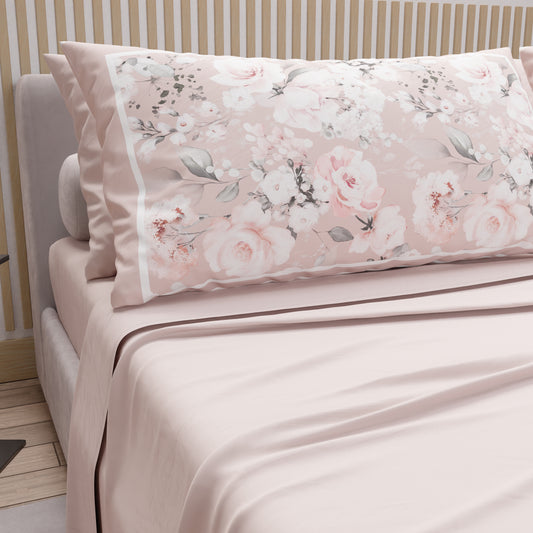 Lenzuola in Cotone, Completo Letto con Federe in Stampa Digitale Floreale 17-03