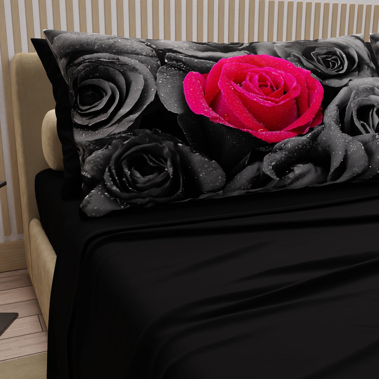 Courtepointe Unie en Velours Noir + Draps assortis et Taie d'oreiller Digitale