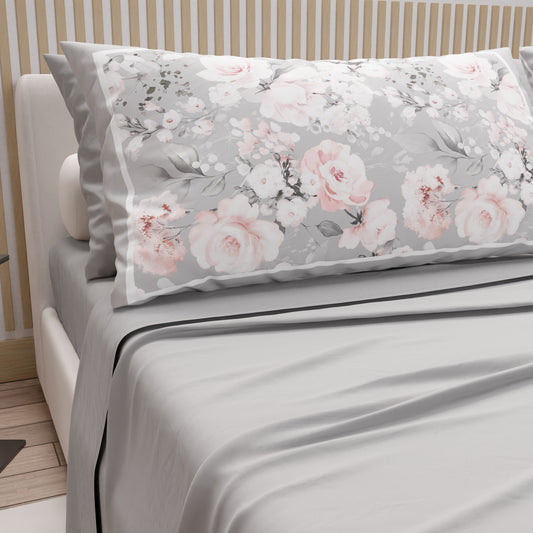 Draps en Coton, Parure de Lit avec Taies d'Oreiller en Impression Numérique Floral 17-02