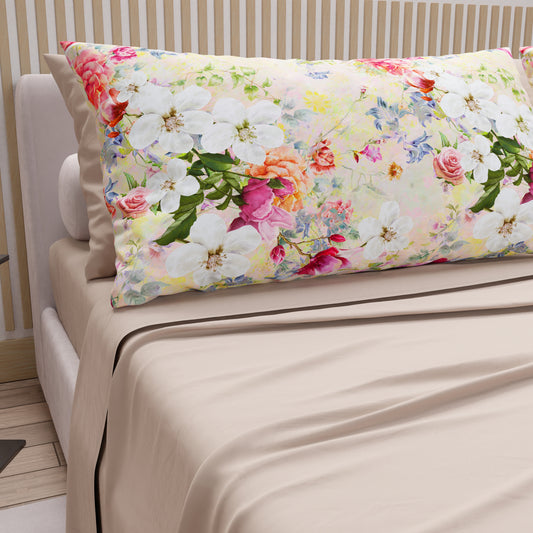 Draps en Coton, Parure de Lit avec Taies d'Oreiller en Impression Numérique Spring Colorful