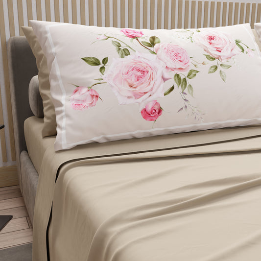Draps en Coton, Parure de Lit avec Taies d'Oreiller en Impression Numérique Floral 20-06