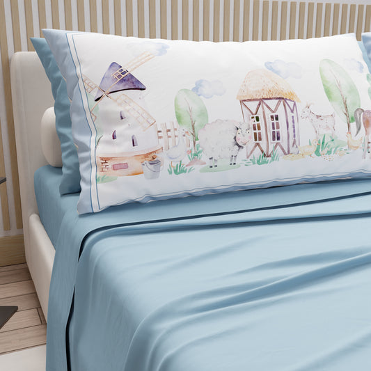 Draps en Coton, Parure de Lit avec Taies d'Oreiller en Impression Digitale Ferme