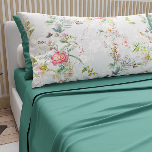 Lenzuola in Cotone, Completo Letto con Federe in Stampa Digitale Spring Grigio