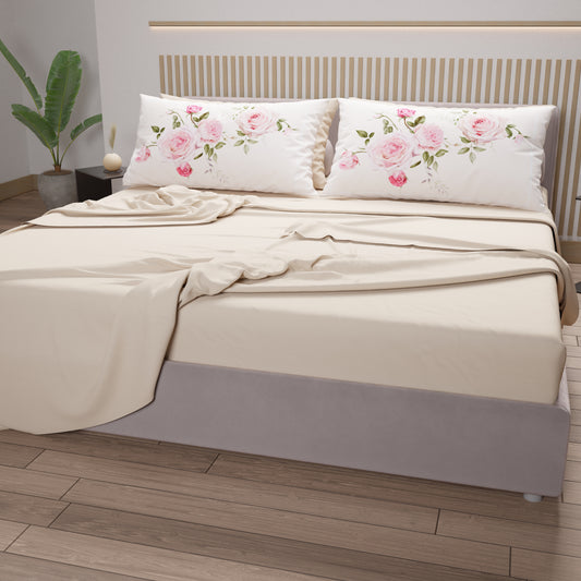 Draps en Coton, Parure de Lit avec Taies d'Oreiller en Impression Numérique Floral 20-05