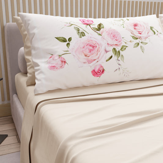 Draps en Coton, Parure de Lit avec Taies d'Oreiller en Impression Numérique Floral 20-05