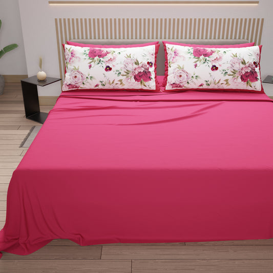 Draps en Coton, Parure de Lit avec Taies d'Oreiller en Impression Numérique Floral 08