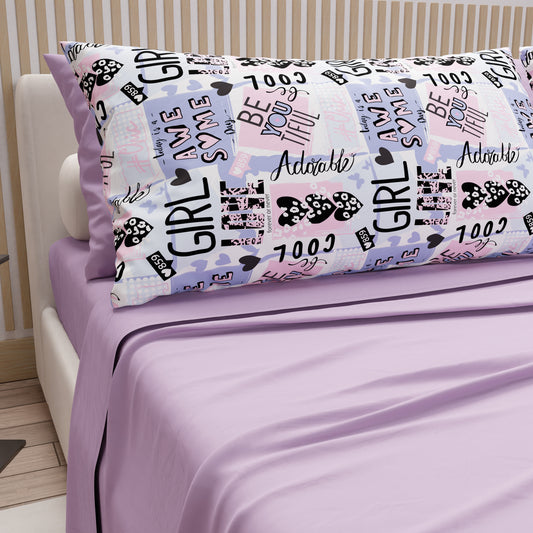 Lenzuola in Cotone, Completo Letto con Federe in Stampa Digitale Girl Cool