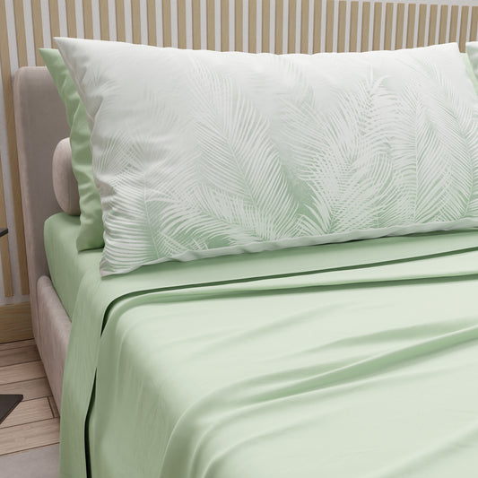 Lenzuola in Cotone, Completo Letto con Federe in Stampa Digitale Foglia Salvia
