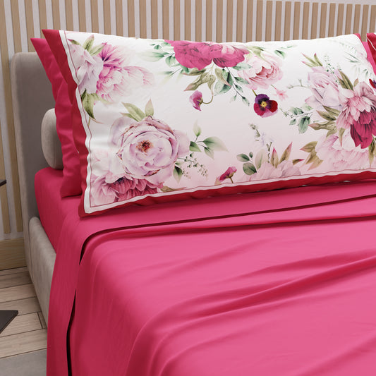 Draps en Coton, Parure de Lit avec Taies d'Oreiller en Impression Numérique Floral 08