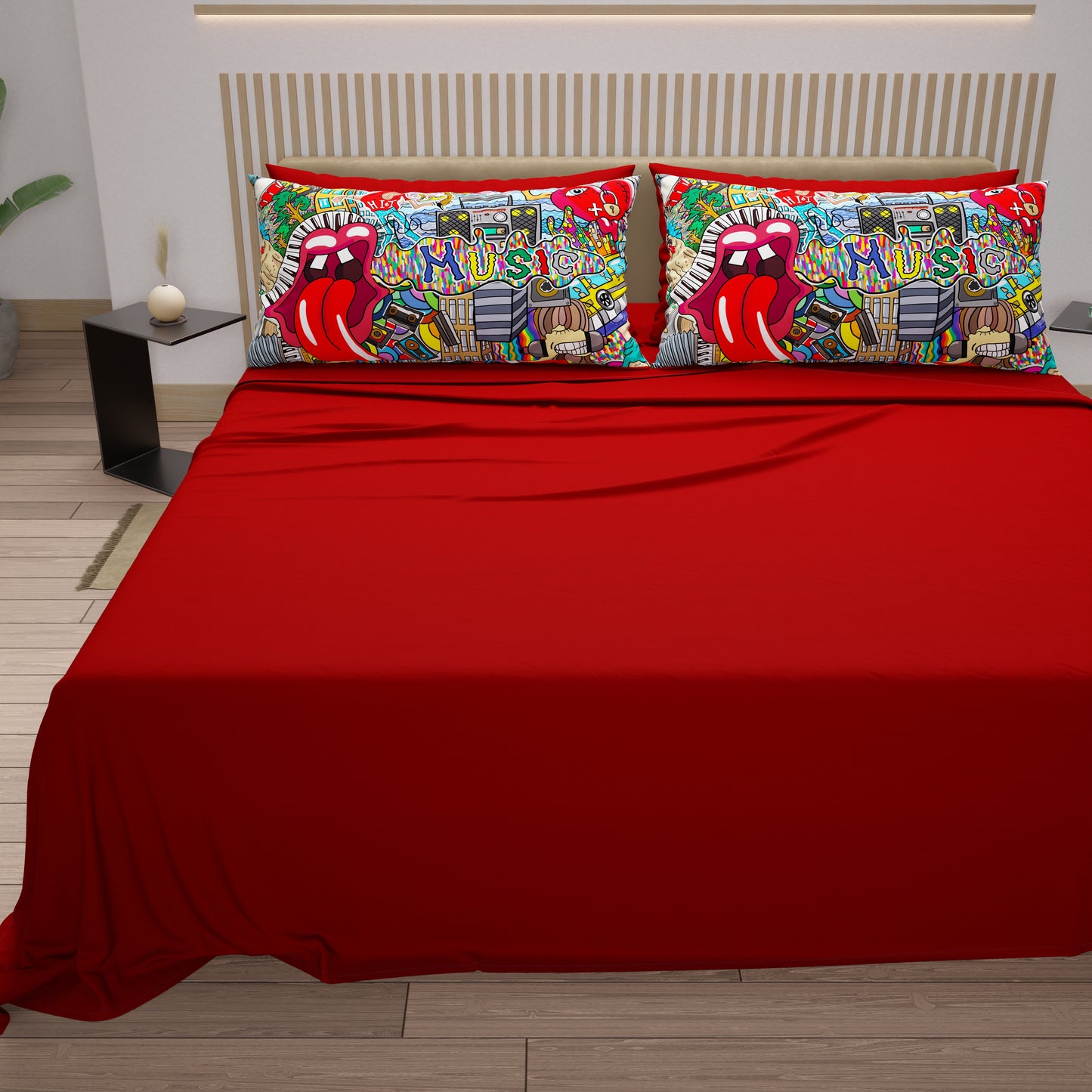 Cotton Sheets, Bed Set with Murals Digital Print Pillowcases