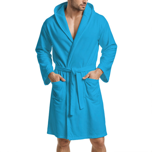 Light blue microfibre bathrobe for men and women