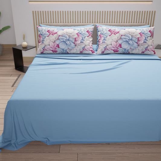 Draps en coton, parure de lit avec taies d'oreiller en impression digitale florale 105