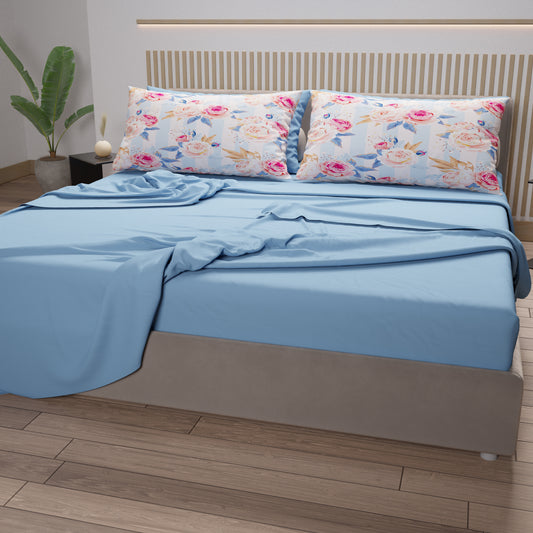 Draps en coton, parure de lit avec taies d'oreiller en impression digitale florale 101