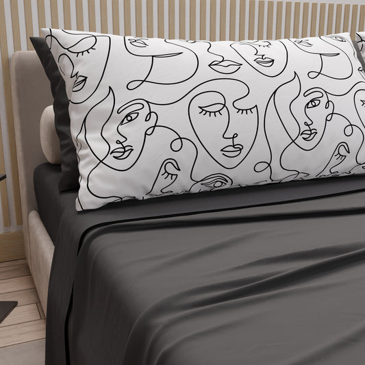 Draps en coton, parure de lit avec taies d'oreiller en impression digitale visage