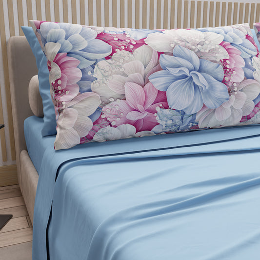 Draps en coton, parure de lit avec taies d'oreiller en impression digitale florale 105