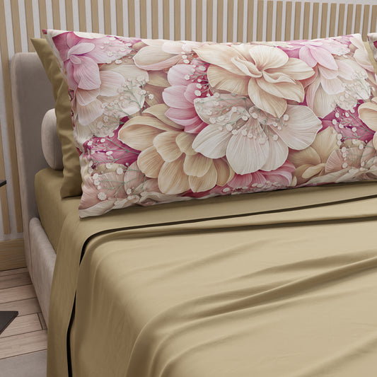 Draps en coton, parure de lit avec taies d'oreiller en impression digitale florale 104