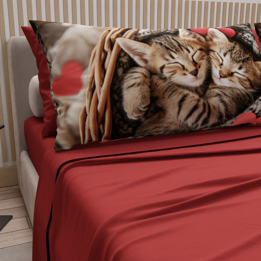 Lenzuola Animali in Cotone, Completo Letto con Federe in Stampa Digitale Cats 10