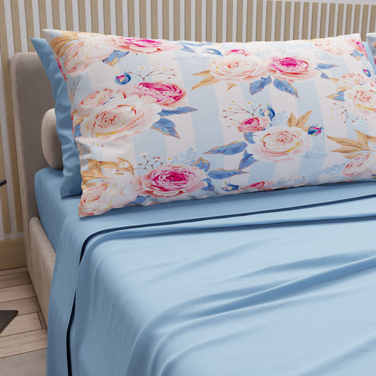Draps en coton, parure de lit avec taies d'oreiller en impression digitale florale 101