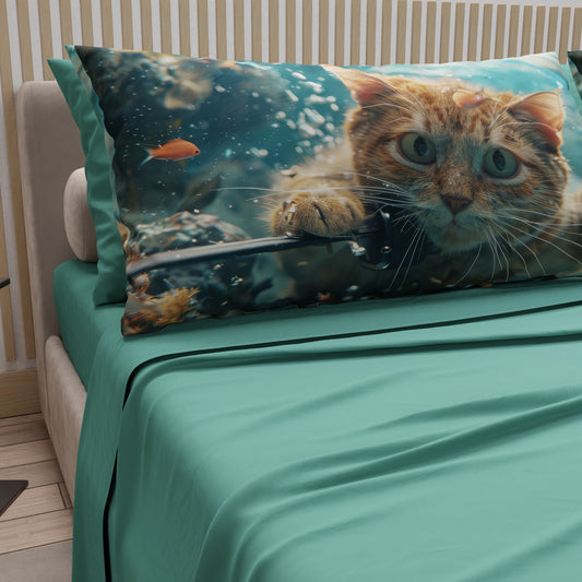 Draps Animaux en Coton, Parure de Lit avec Taies d'Oreiller en Impression Digitale Chats 03