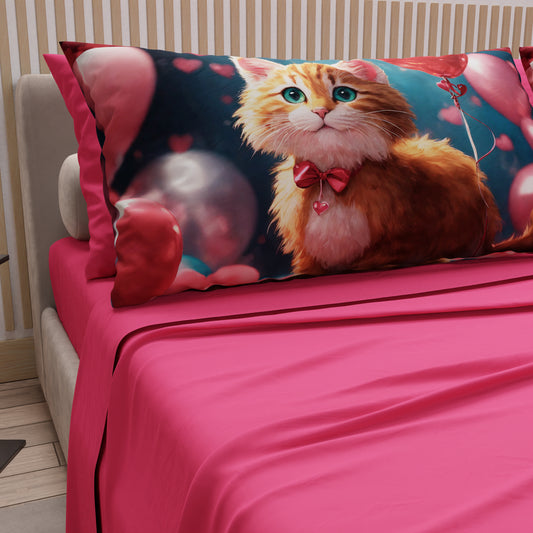 Draps Animaux en Coton, Parure de Lit avec Taies d'Oreiller en Impression Numérique Chats 11