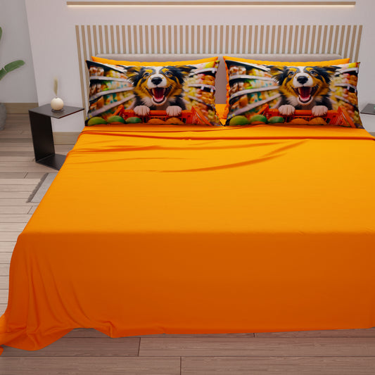 Lenzuola Animali in Cotone, Completo Letto con Federe in Stampa Digitale Dog 07