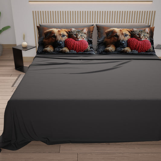 Draps Animaux en Coton, Parure de Lit avec Taies d'Oreiller en Impression Numérique Friends 09