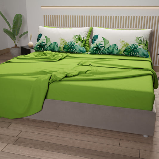 Draps en Coton, Parure de Lit avec Taies d'Oreiller en Impression Digitale Tropical 111