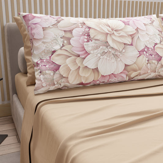 Draps en coton, parure de lit avec taies d'oreiller en impression digitale florale 104