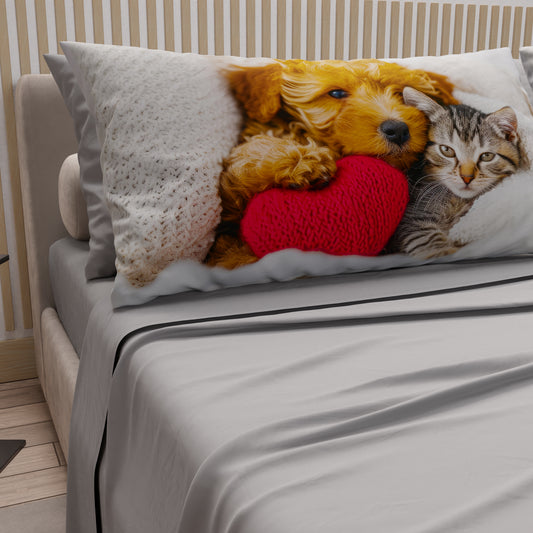 Draps Animaux en Coton, Parure de Lit avec Taies d'Oreiller en Impression Digitale Amis 03