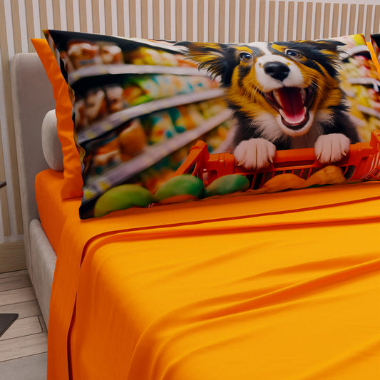 Lenzuola Animali in Cotone, Completo Letto con Federe in Stampa Digitale Dog 07