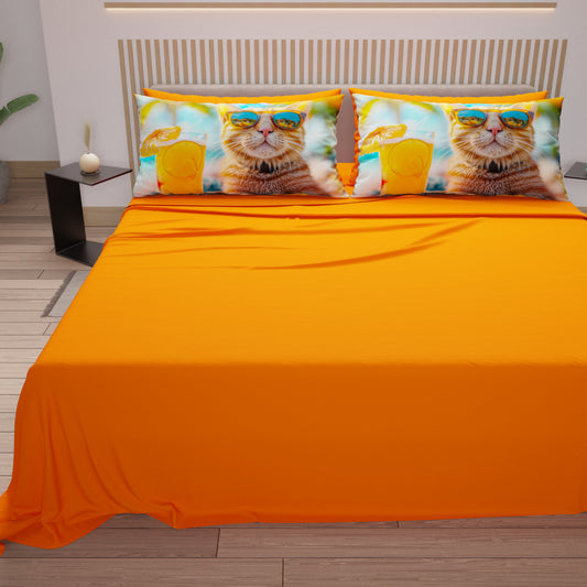 Lenzuola Animali in Cotone, Completo Letto con Federe in Stampa Digitale Cats 04