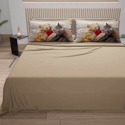 Lenzuola Animali in Cotone, Completo Letto con Federe in Stampa Digitale Cats 09